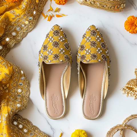 Yellow Nakshi Mules