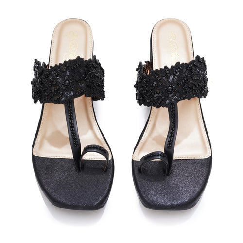 Midnight black lace Chantilly Heels