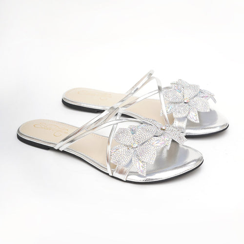 Silver Crystal Floral Flat