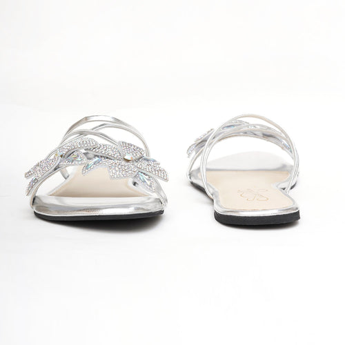 Silver Crystal Floral Flat