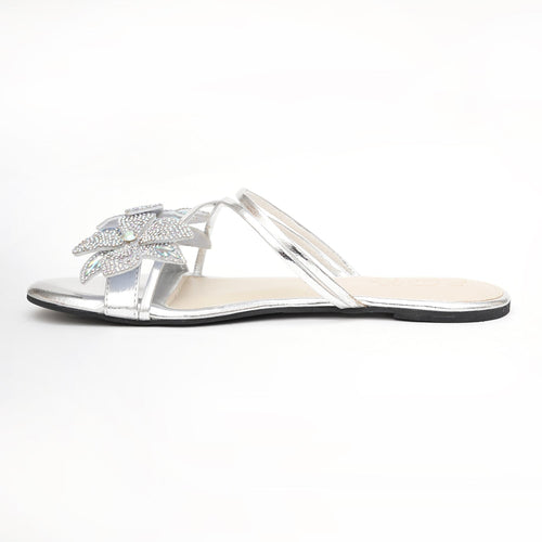 Silver Crystal Floral Flat