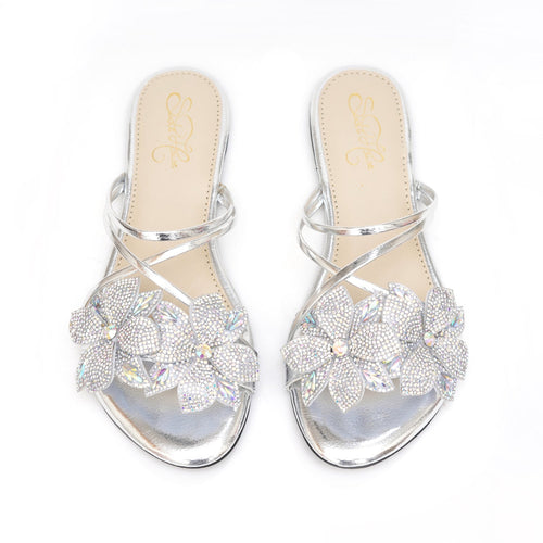 Silver Crystal Floral Flat