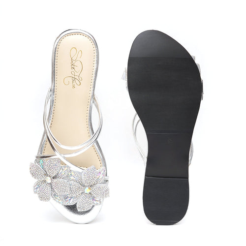 Silver Crystal Floral Flat