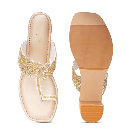 Golden Chantilly lace Heels
