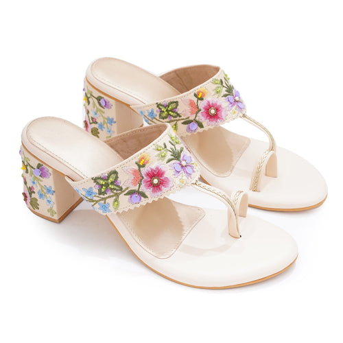 Floral Embroidered Block Heel
