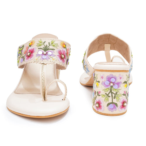 Floral Embroidered Block Heel