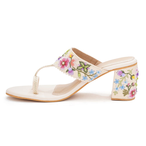 Floral Embroidered Block Heel