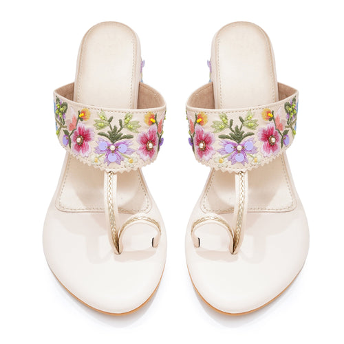 Floral Embroidered Block Heel