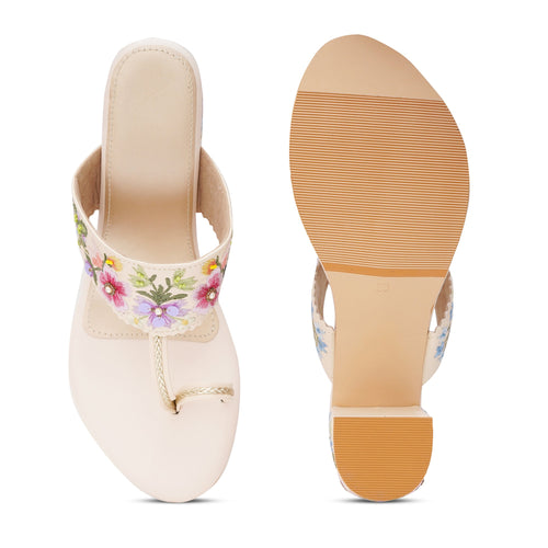 Floral Embroidered Block Heel