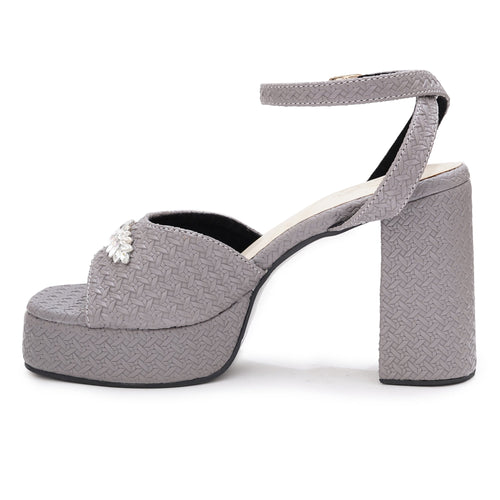 Grey Textured Block Heel