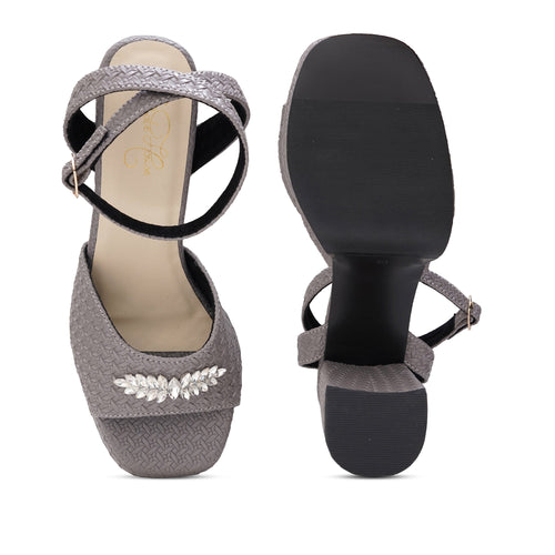 Grey Textured Block Heel