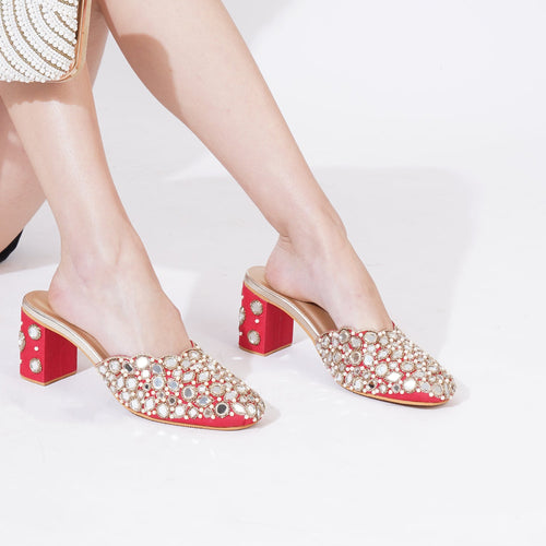 Red Mirror Block Heel Mules