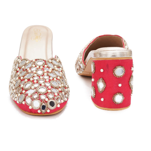 Red Mirror Block Heel Mules