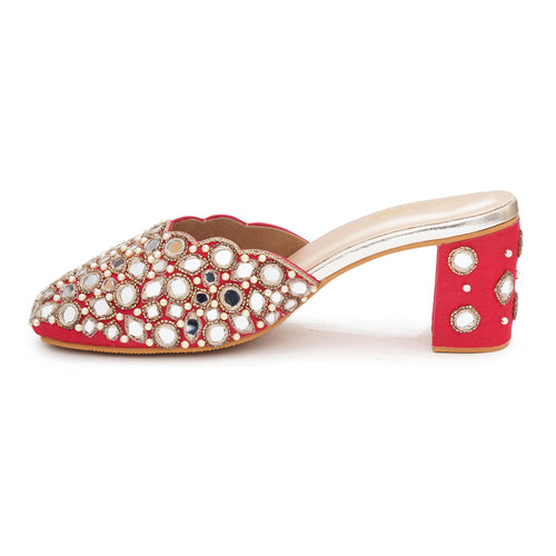 Red Mirror Block Heel Mules