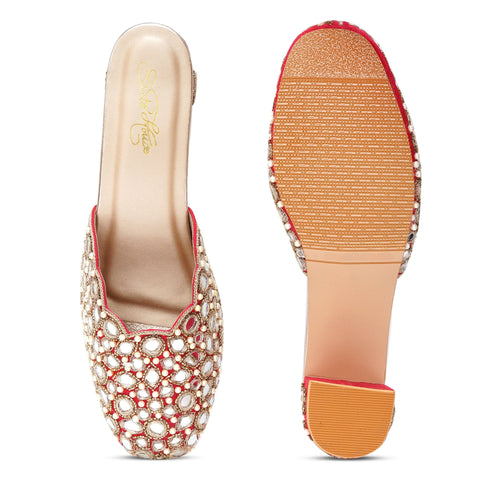 Red Mirror Block Heel Mules