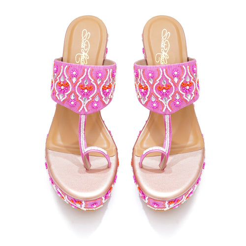 Elegant Pink Embroidered Wedge
