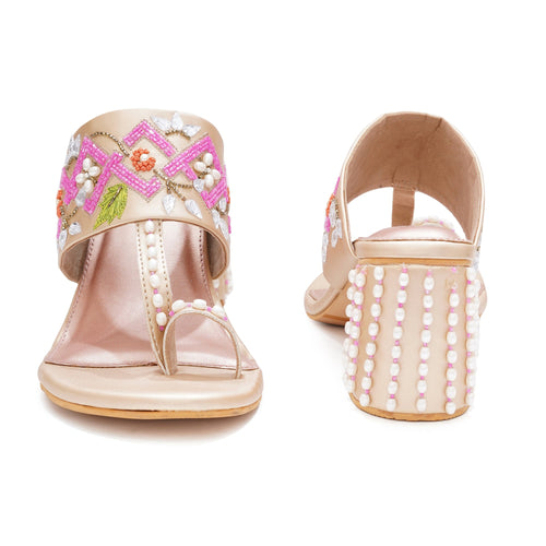 Golden Bloom Embroidered Heels