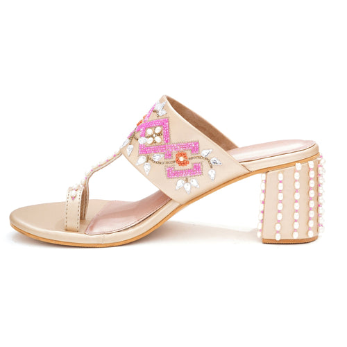 Golden Bloom Embroidered Heels