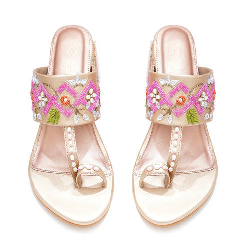 Golden Bloom Embroidered Heels