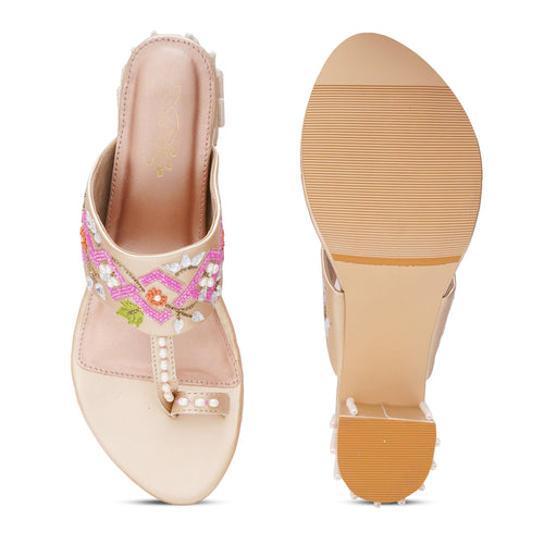 Golden Bloom Embroidered Heels