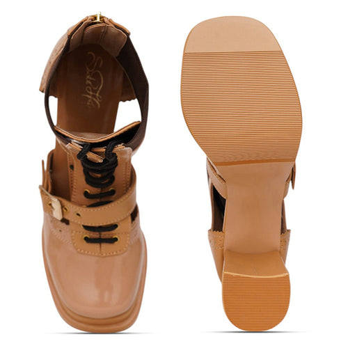 Tan Lace-Up Block Boots