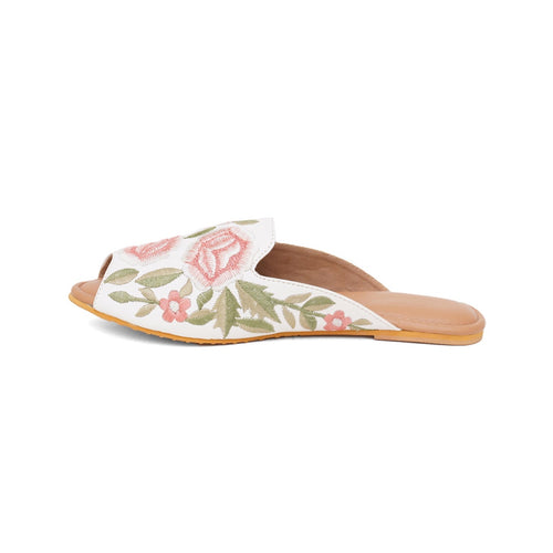 White peach flower loafers