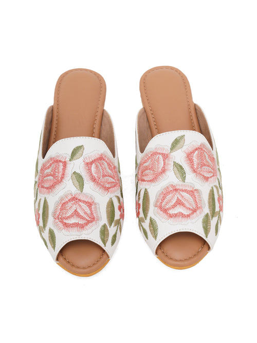 White peach flower loafers