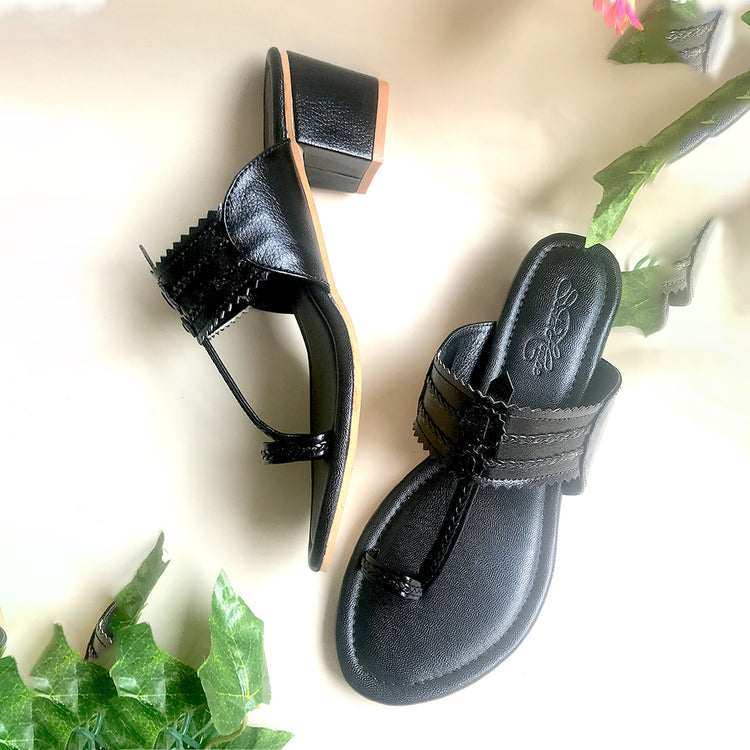 Black Kolapuri Block Heels image 3
