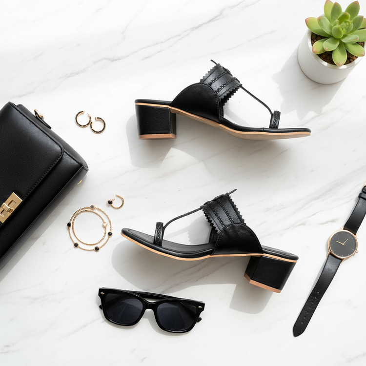 Black Kolapuri Block Heels image 2