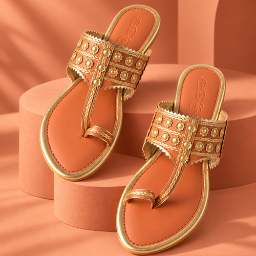 Tan Gold Filigree Flats