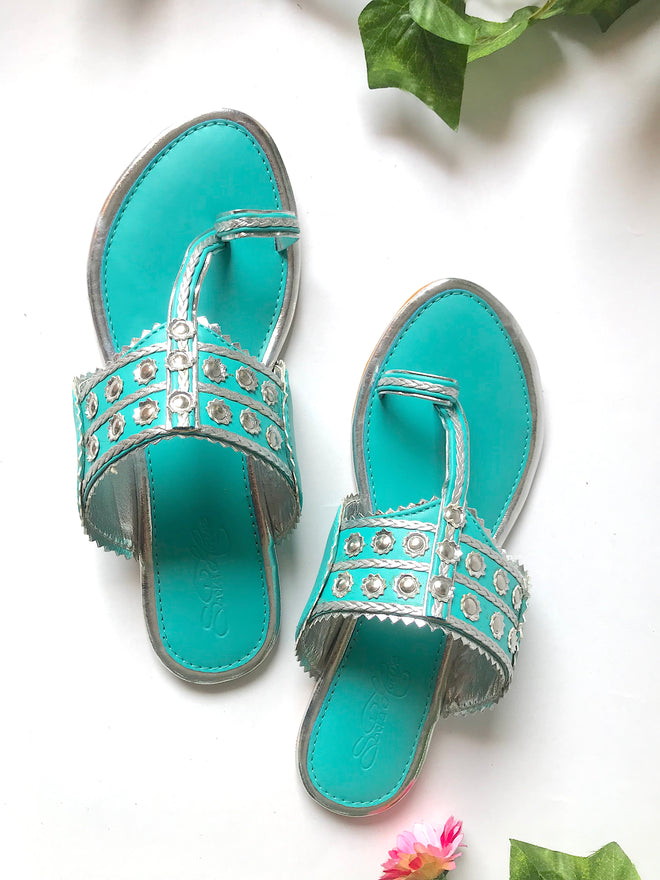Turquoise Silver filigree Flats