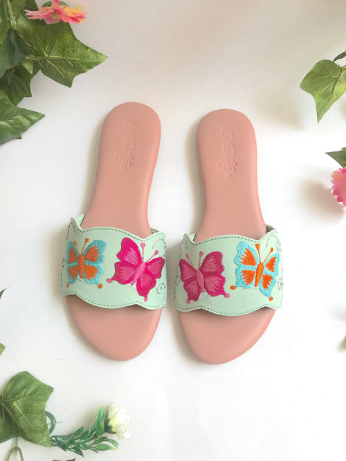 Sea Green Butterfly Swirls Flats