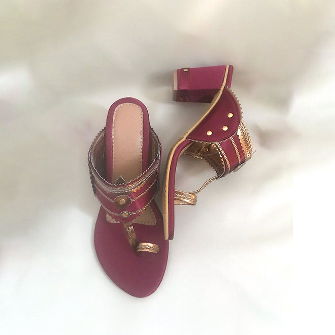 Maroon Satin block heels