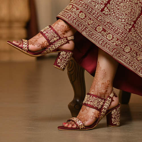 Deep Maroon & Gold Zari