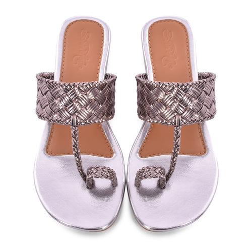 Woven Silver Kolapuri Flats