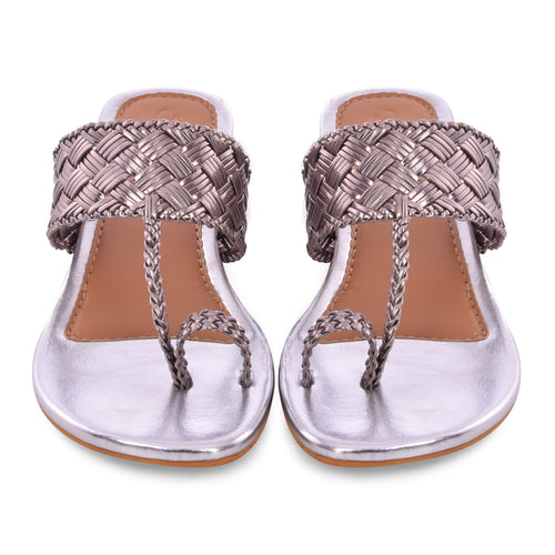 Woven Silver Kolapuri Flats