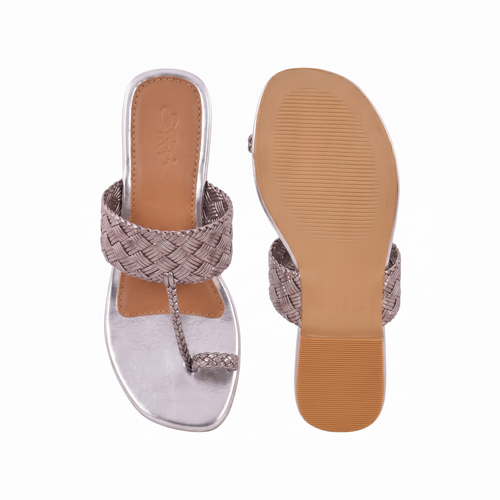 Woven Silver Kolapuri Flats