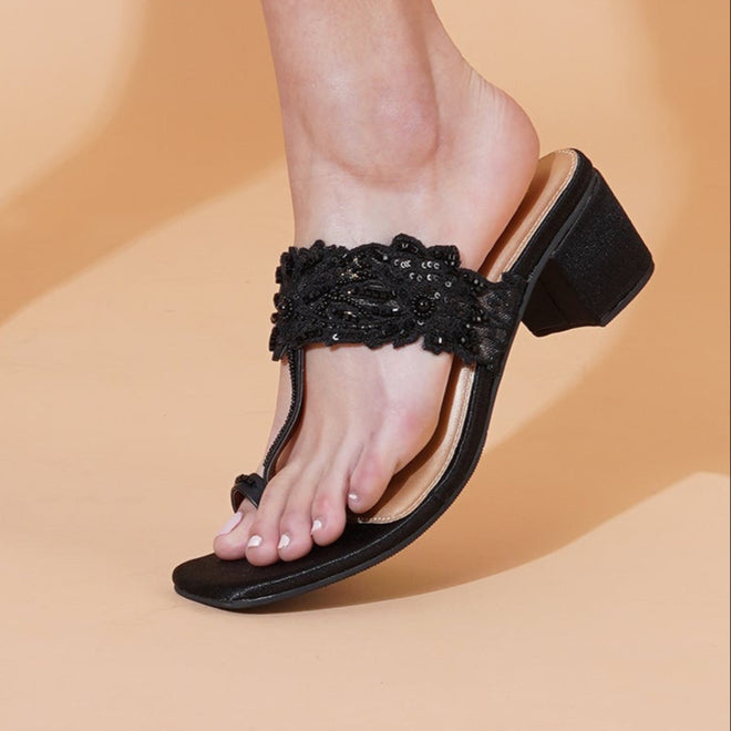 Midnight black lace Chantilly Heels