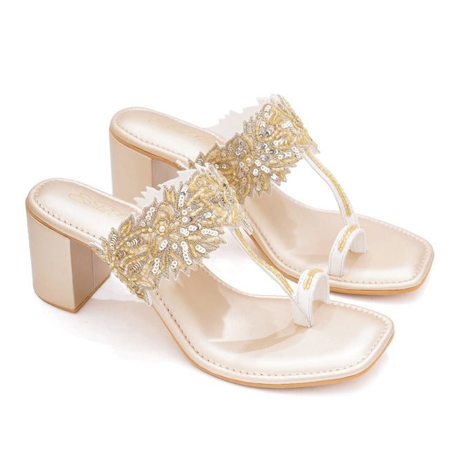 Golden Chantilly lace Heels