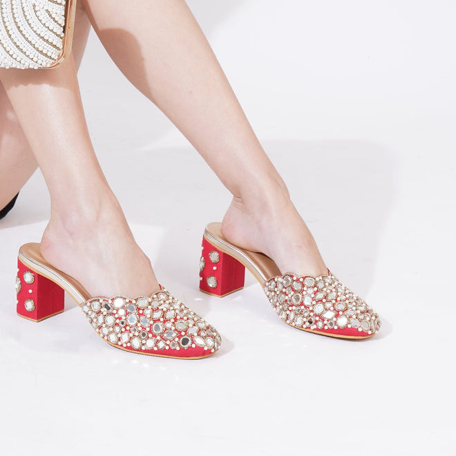 Red Mirror Block Heel Mules