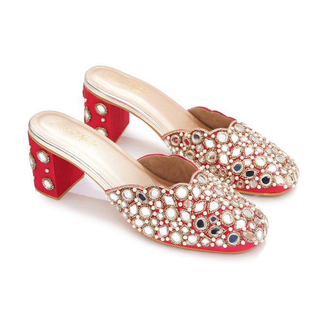 Red Mirror Block Heel Mules