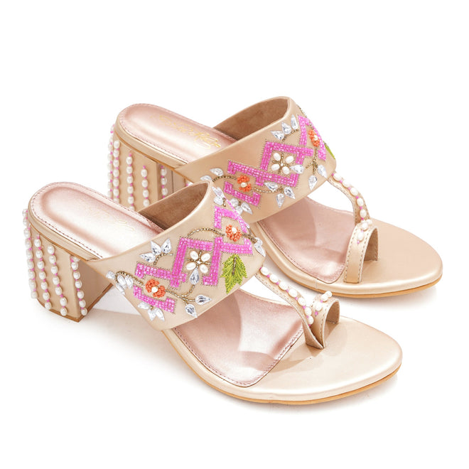 Golden Bloom Embroidered Heels