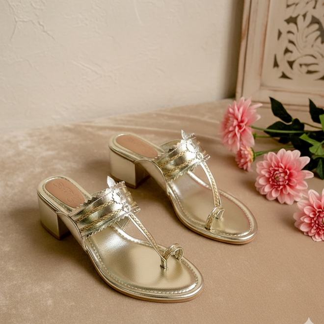 Gold Kolapuri Block Heels