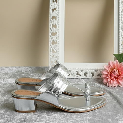 Silver Kolapuri Block Heels