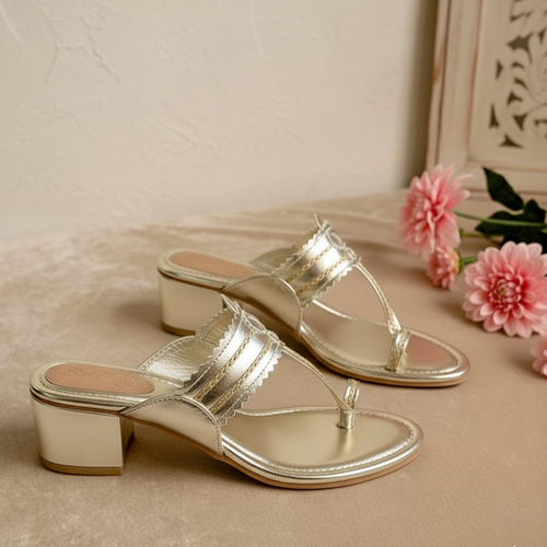 Gold Kolapuri Block Heels